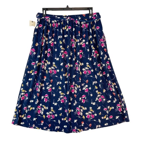 Terra & Sky Skirt Women's 0X (XL) Blue A-Line Midi Floral Button Front Belted - Picture 7 of 7